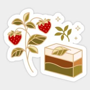 Matcha chocolate cake and strawberry plant Sticker